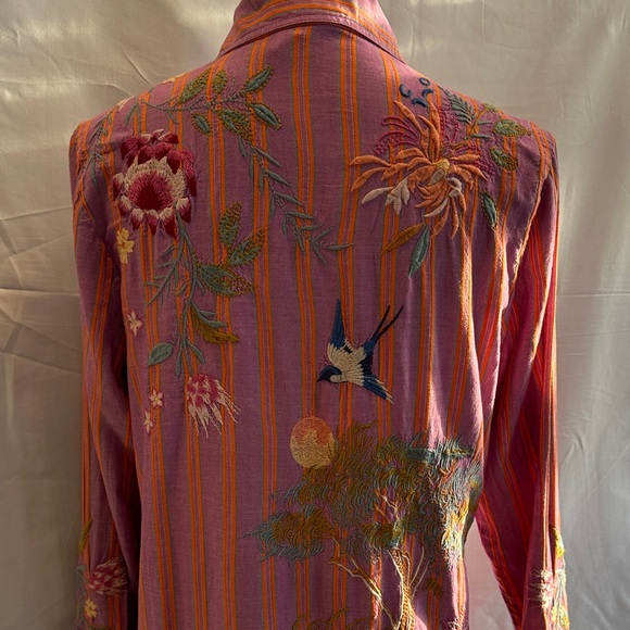 Johnny Was Workshop Stripe Indalo Button Down Shirt Tunic Top Boho Chic W28724 - Picture 7 of 11